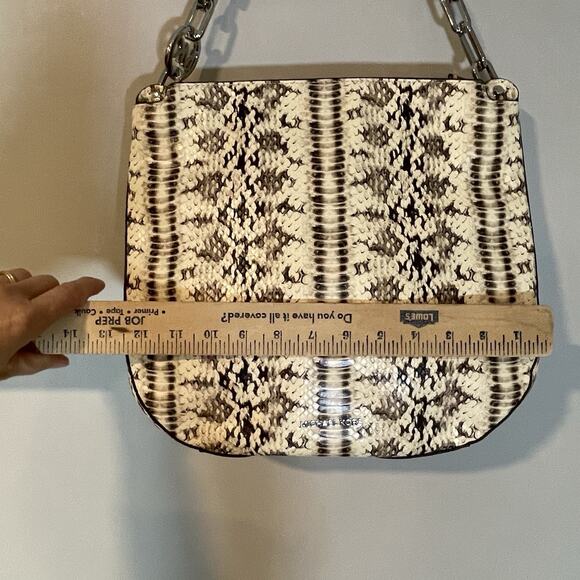 Michael Kors Fulton Large Hobo Bag Snakeskin Embossed Leather Cream Black Purse - Picture 6 of 11